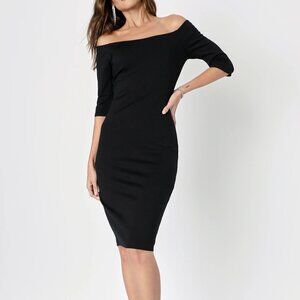 Lulus - Girl Can't Help It Black Off-the-Shoulder Midi Dress - XS